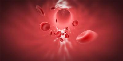 Red blood cells rushing through a blood vessel